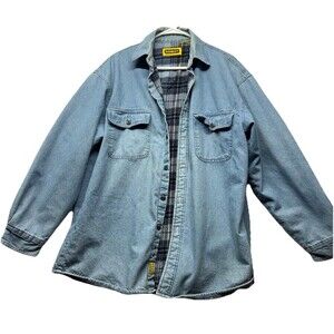 Vintage Stanley Denim Shirt Jacket XL Plaid Fleece Lined Pockets Shacket Chore